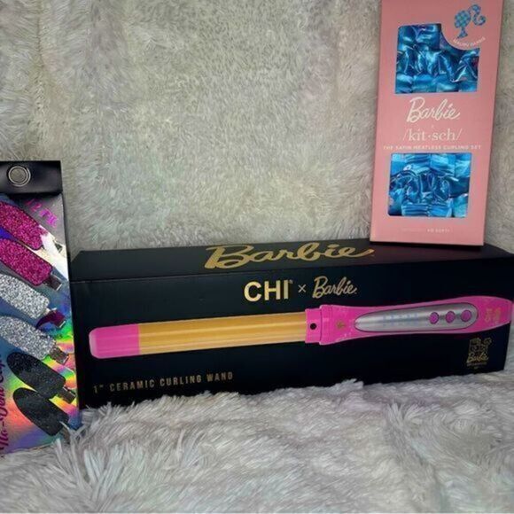 CHI x Barbie Hair Curling Wand, Kitsch Satin Curling Set, and Clips Bundle - Picture 1 of 10